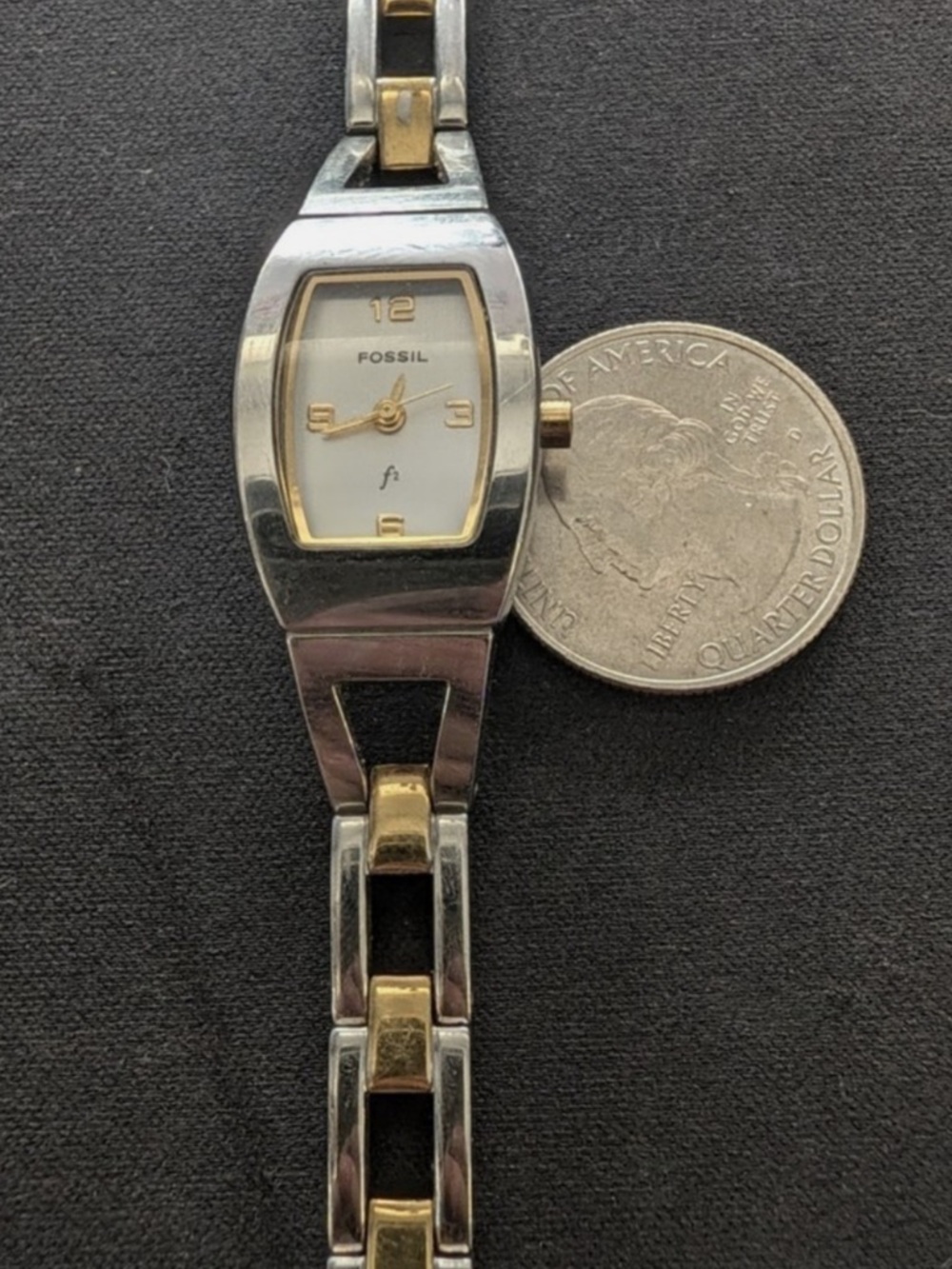 Fossil Two-Tone Silver and Gold Link Bracelet Watch with White Dial